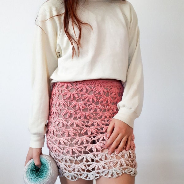 Falling flower skirt / CROCHET PATTERN / beautiful lace mini skirt / swim suit cover up / maxi skirt / lacy crochet skirt /S - XXXL/ pdf