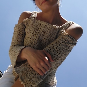 Lana top CROCHET PATTERN / of the shoulders top / long or short sleeve top / beautiful lacy feminine design / delicate crochet / pdf file image 3