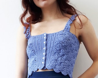 Florence crochet top/ crochet pattern / cute and elegant top with buttons / crocheted crop top / for beginners / beginner friendly easy /pdf