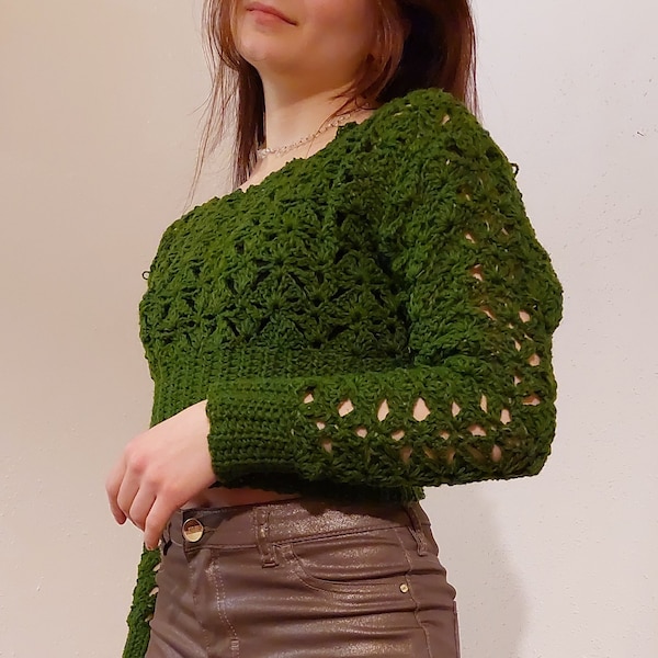 Sweaterblouse CROCHET PATTERN / crocheted blouse / elegant type of sweater / long sleeve crochet / aran weight sweater / cute and classy