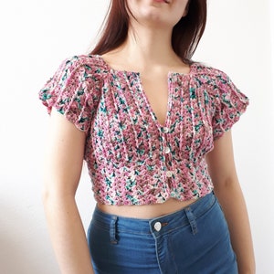 Patrón de crochet para top Vera vintage / tutorial de crochet para un top con botones / camiseta abotonada de verano / hermoso top con encaje / top con textura / pdf