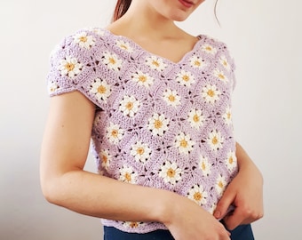 Daisy top pattern/ crochet pattern tutorial/ granny square top/ crochet flowers/ crocheted top for summer/ hippy vibes/2 in 1 tutorial / pdf