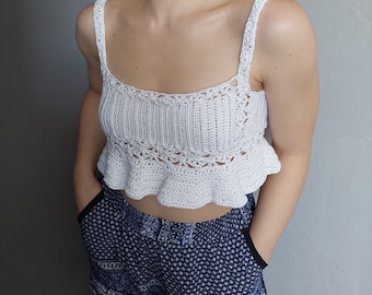 Mona top CROCHET PATTERN / crop top for women / bra to top pattern / cute summer flowy top / peplum style top / cottage core