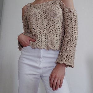 Lana top CROCHET PATTERN / of the shoulders top / long or short sleeve top / beautiful lacy feminine design / delicate crochet / pdf file image 8