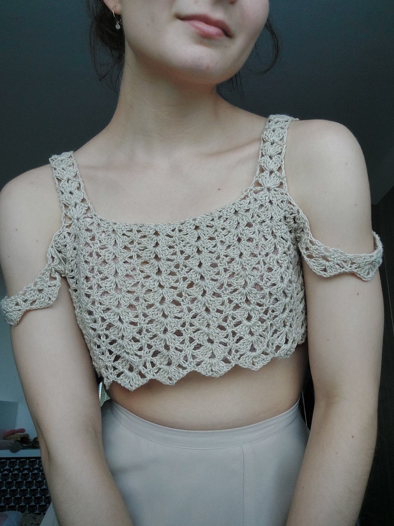 Lana top CROCHET PATTERN / of the shoulders top / long or short sleeve top / beautiful lacy feminine design / delicate crochet / pdf file image 5