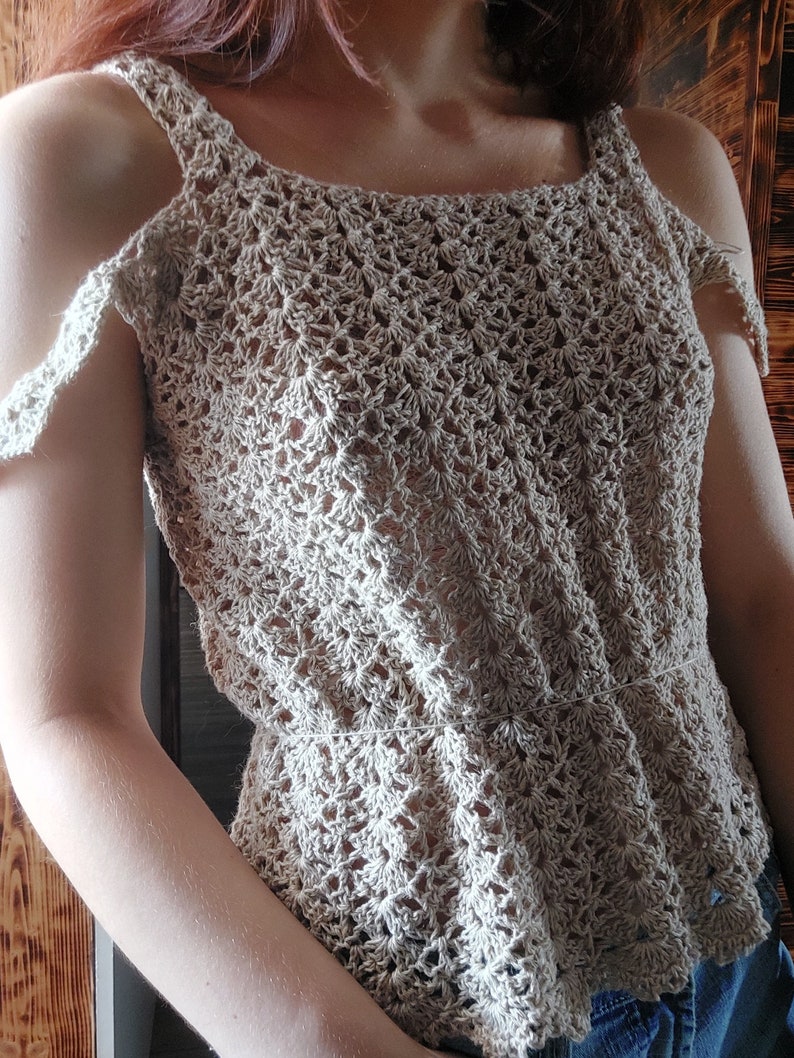 Lana top CROCHET PATTERN / of the shoulders top / long or short sleeve top / beautiful lacy feminine design / delicate crochet / pdf file image 4