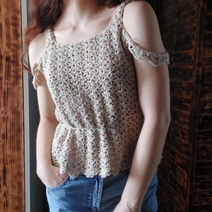 Lana top CROCHET PATTERN / of the shoulders top / long or short sleeve top / beautiful lacy feminine design / delicate crochet / pdf file image 1