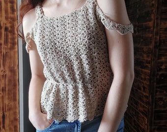 Lana top PATRÓN CROCHET / top de los hombros / top manga larga o corta / hermoso diseño femenino de encaje / crochet delicado / archivo pdf