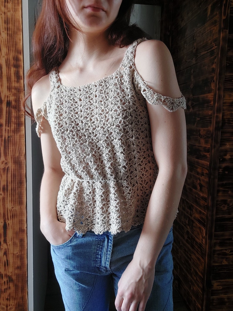 Lana top CROCHET PATTERN / of the shoulders top / long or short sleeve top / beautiful lacy feminine design / delicate crochet / pdf file image 1