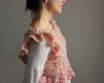 Baby doll vest CROCHET PATTERN / fluffy vest for women  / intricate detail / mohair yarn / whimsy and magical / PDF file