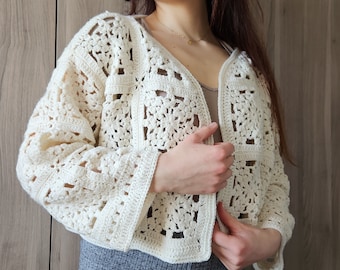 Snowflake cardigan CROCHET PATTERN / crochet cardigan fo/r women cropped / oversized cardi / granny square cardigan / granny square sweater