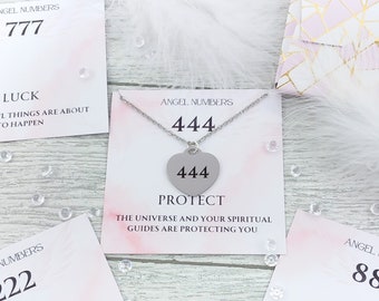 Angel Numbers Engraved Heart Necklace Choose 777 444 111 Silver