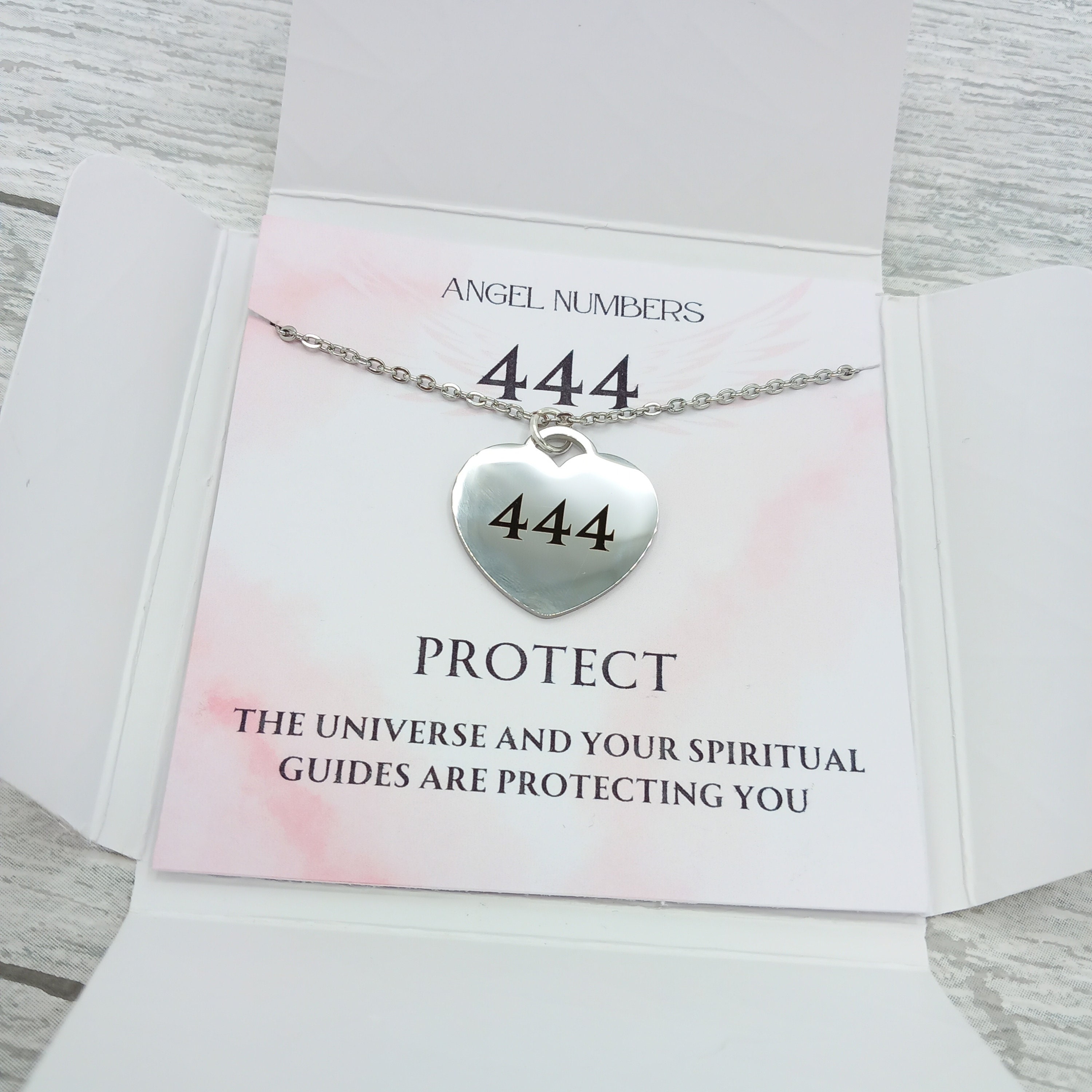 Bell♡ページ Angel Numbers Engraved Heart Necklace Choose 777 444 111 Silver