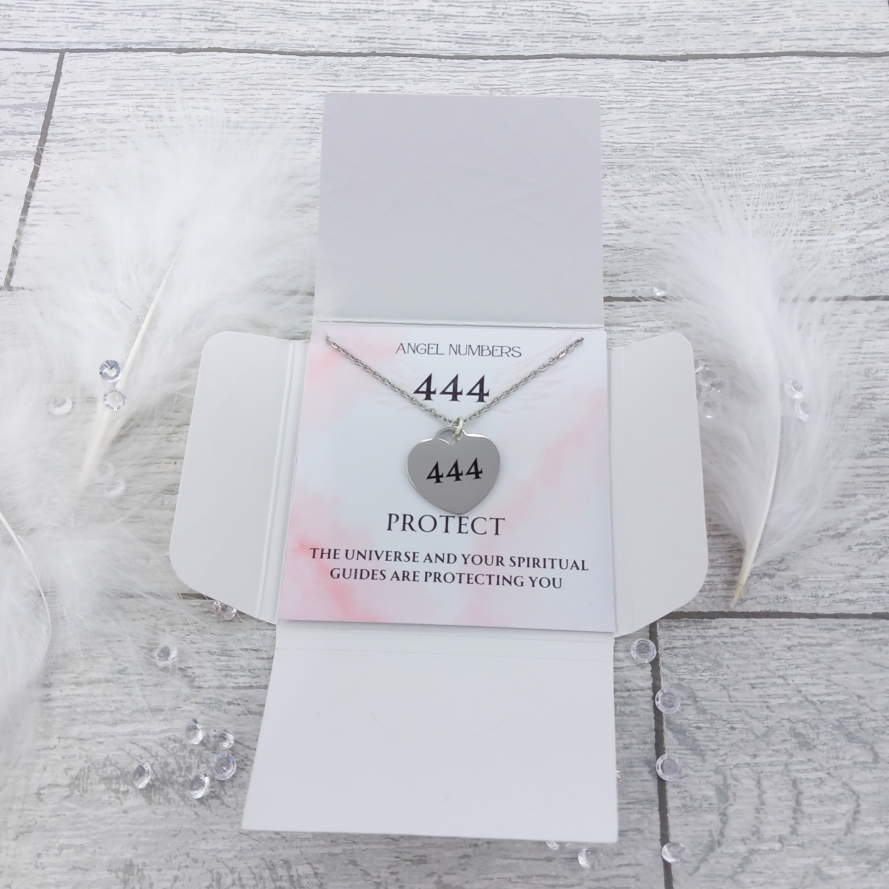 Angel Numbers Engraved Heart Necklace Choose 777 444 111 Silver