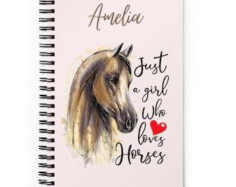 Personalised name horse notebook, horse riding notepad, just a girl that loves horses, horsey gifts, horse riding notes journal diary