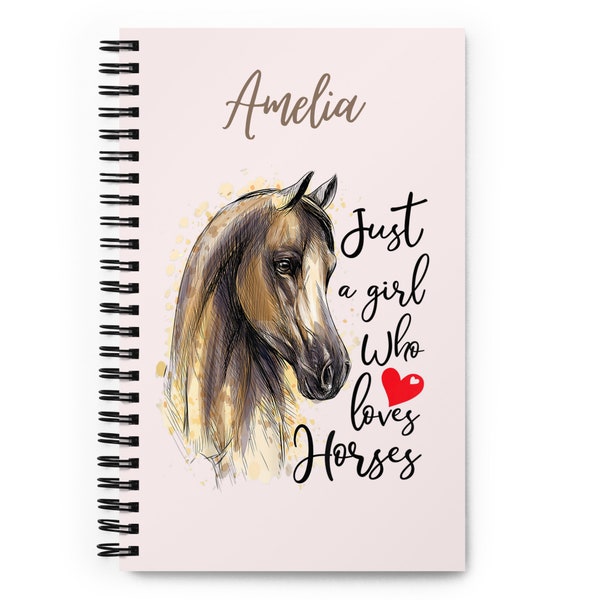 Personalised name horse notebook, horse riding notepad, just a girl that loves horses, horsey gifts, horse riding notes journal diary