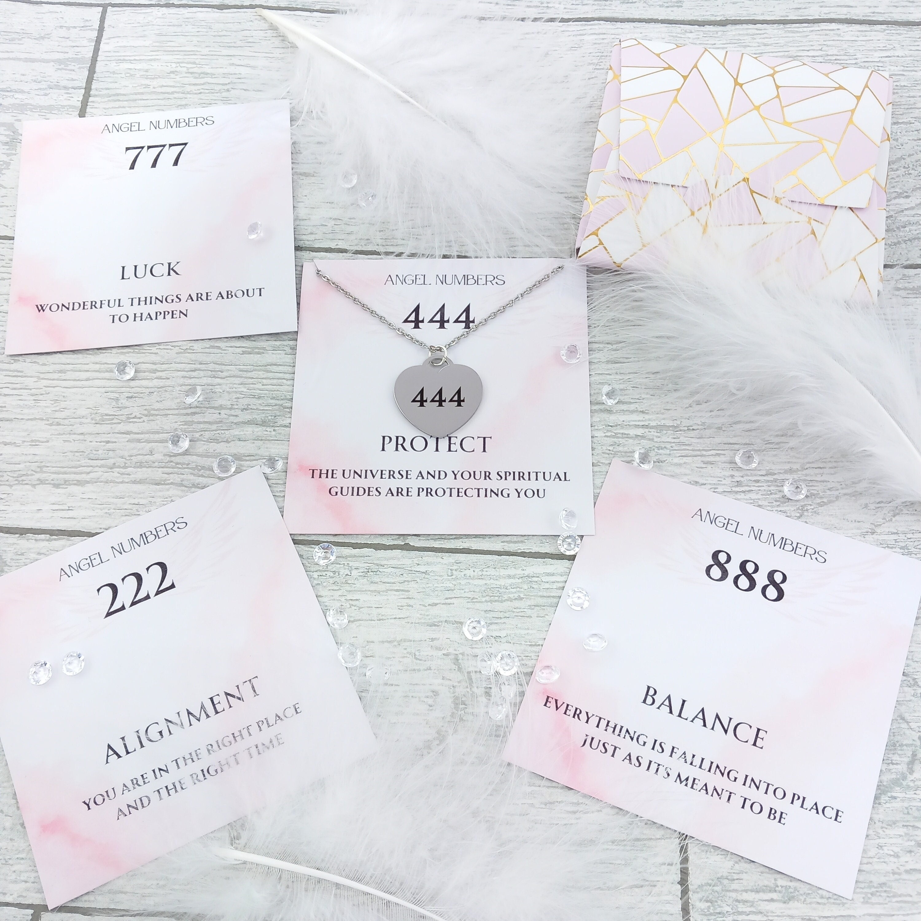 Bell♡ページ Angel Numbers Engraved Heart Necklace Choose 777 444 111 Silver