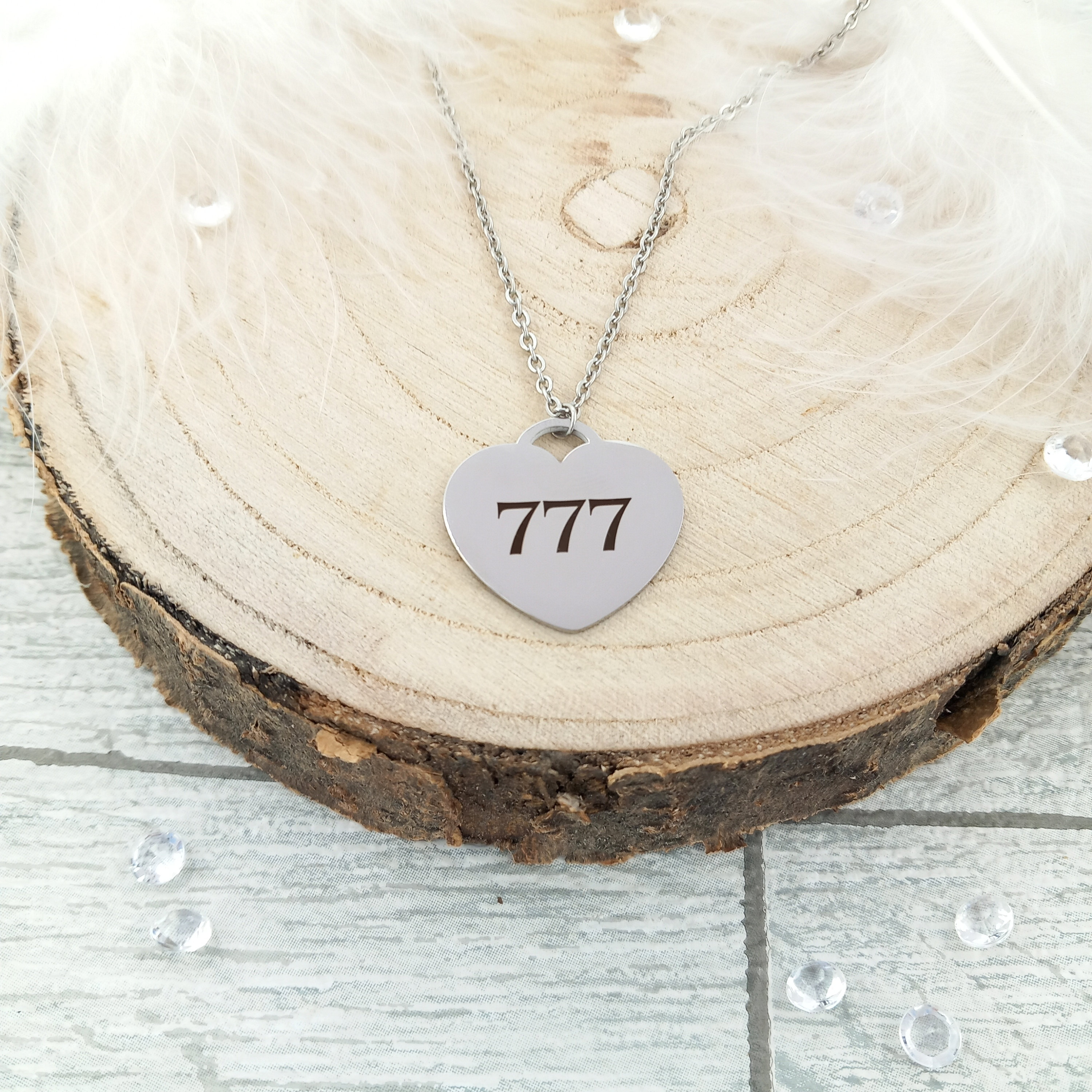 Angel Numbers Engraved Heart Necklace Choose 777 444 111 Silver