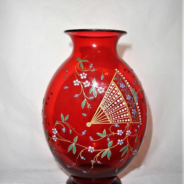 19th Century Baccarat Enameled Japonisme Art Glass Vase