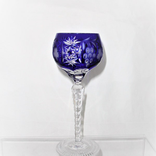 Ajka Marsala Cobalt Blue Grape Pattern Wine Hock