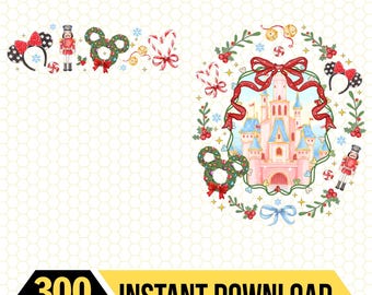 Digital Download Disneyland Christmas Magic Castle Png, Mickey Ear Xmas Png, Coquette Bow Disneyland Christmas, Family DisneyTrip Png