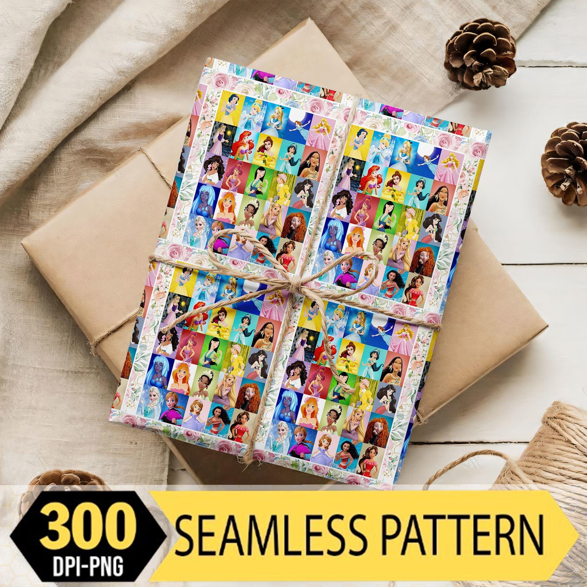 Disneyland Princess Seamless Pattern Png, Princess Gift Wrap for Girls ...