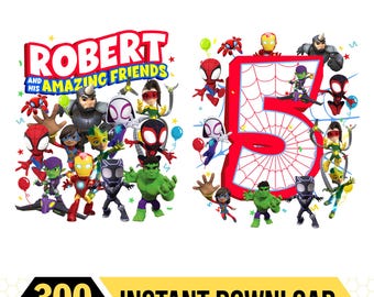 Personalized Spider And His Amazing Friends Birthday PNG, Superhero Characters Png, Custom Name Birthday Gift, Avengers Png, Superhero Png