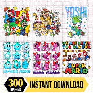 Super Mario 90s Bundle Png | Mario Luigi Princess Peach Toad Bowser Png | Vintage Mario Png | Video Game Png Digital Download