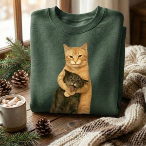 Funny Orange Tabby Hugging Cat PNG | Sibling Love Design (Digital Download)