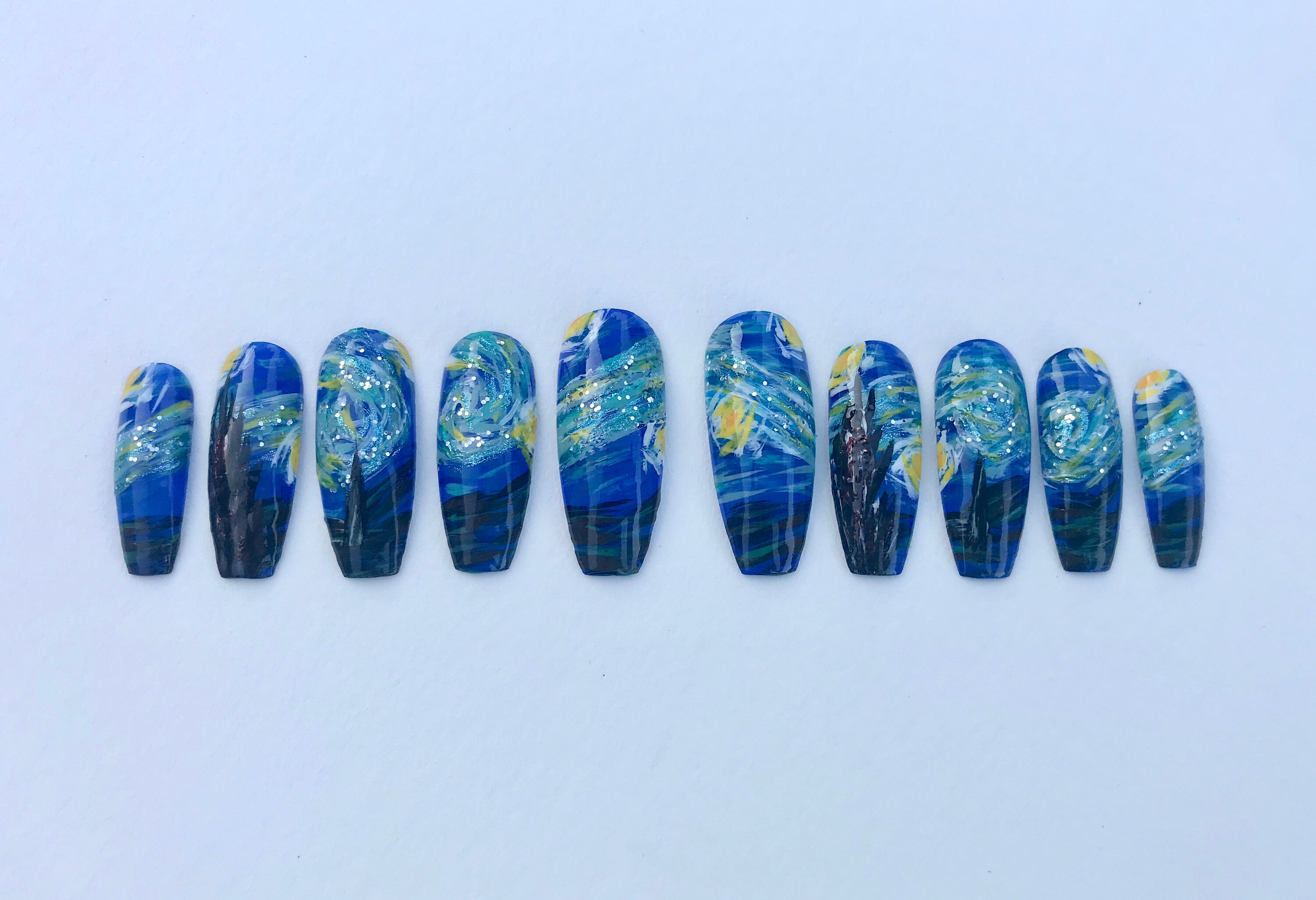 STARRY NIGHT Van Gogh Glitter Fine Art Press on Nails Fake | Etsy