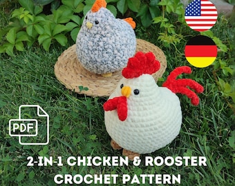 Chicken and Rooster Crochet Pattern – No-Sew Amigurumi Farm Animal PDF for Beginners