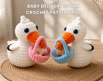 No-Sew Baby Delivery Stork Crochet Pattern PDF | Stork Amigurumi | Baby Shower Gift | Baby Boy Girl | Nursery Decor | Newborn Gift