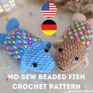 No-Sew Beaded FISH Crochet Pattern – Velvet Amigurumi PDF for Beginners