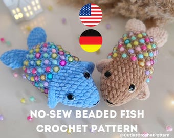 No-Sew Beaded FISH Crochet Pattern – Velvet Amigurumi PDF for Beginners