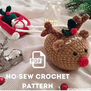 No-Sew Crochet Pattern – Christmas REINDEER & SLEIGH Amigurumi PDF for Beginners