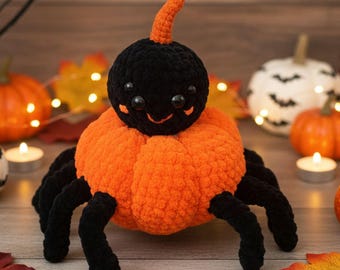 Pumpkin Spider Amigurumi Pattern – Easy Halloween Crochet Plushie Pattern – Beginner Friendly Digital PDF