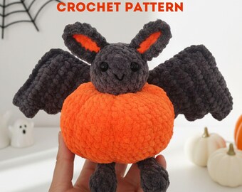 Halloween Pumpkin Bat Crochet Pattern, Easy Plushie Amigurumi (PDF), Spooky Fall Crochet Decor