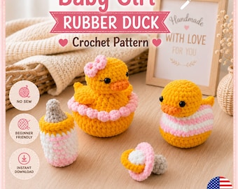 Baby Mädchen Quietscheente Häkelanleitung, Keine Sew Duck Amigurumi PDF, Baby Entlein Spielzeug, Flasche & Schnuller, Easy Plushie Pattern