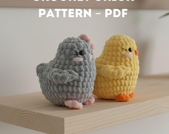 Patrón de pollito de Pascua a crochet en PDF / Pollo amigurumi sin costura / Patrón de peluche para principiantes