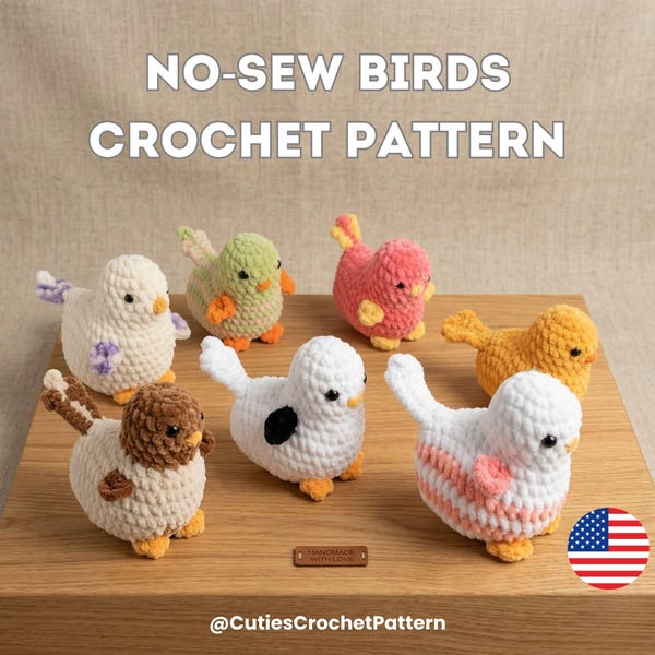 No Sew Bird Häkelanleitung | 4 in 1 Bündel Amigurumi Vögel | Schnelle und einfache Häkelanleitung | PDF Anleitung für Anfänger (Englisch)