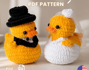 No Sew Rubber Duck Crochet Pattern Amigurumi Bride Groom Plush Toy Easy PDF DIY Gift Tutorial