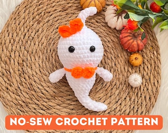 Patrón de ganchillo de fantasma sin costuras – Patrón PDF de peluche amigurumi de Halloween para principiantes