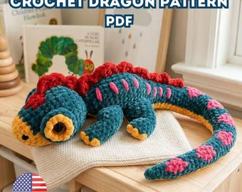 Dragon Crochet Pattern PDF, Amigurumi Dragon Plush, Cute Fantasy Dragon, Crochet Plushie Tutorial, Intermediate Pattern, DIY Gift