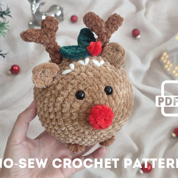 No-Sew Crochet REINDEER Pattern - Amigurumi Christmas Toy PDF für Anfänger