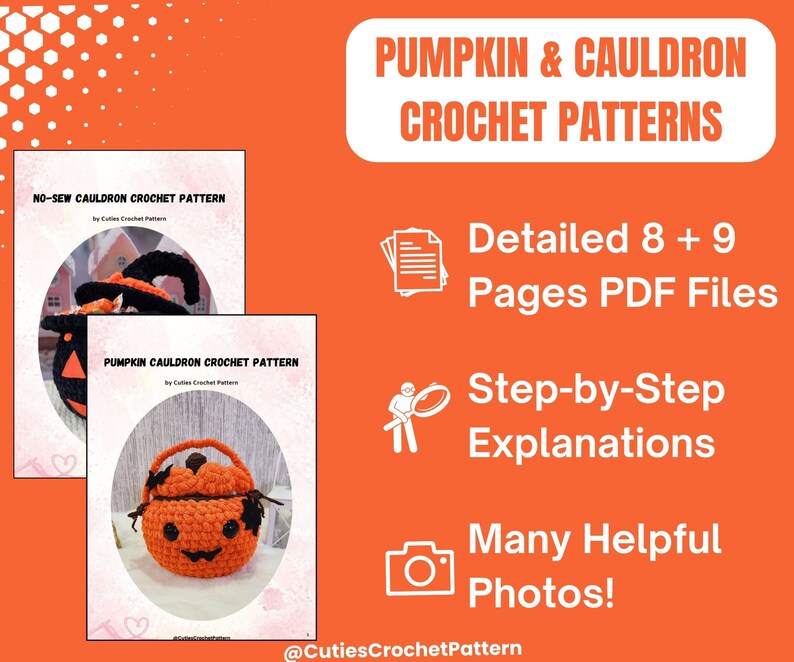 Cauldron Pattern Pumpkin & Cauldron Crochet Pattern BUNDLE – Amigurumi Halloween Decor ...