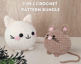 Crochet Cat and Mouse Pattern PDF – Plush Toy Pattern – Amigurumi Chubby Kitty and Mice – Easy Plushie Crochet DIY – Beginner Friendly