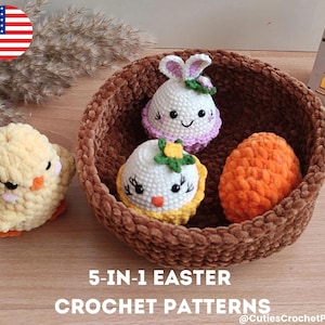 Easter Amigurumi Crochet Pattern Bundle: Bunny, Chick, Egg, Basket (PDF)