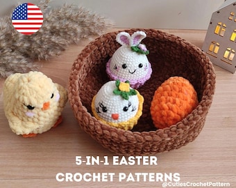 Easter Crochet Pattern Bundle – No-Sew Amigurumi Chick, Egg, Nest and Bunny Plush | Beginner Friendly PDF | Easter Plush DIY