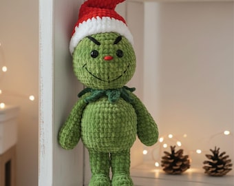 Grinch Crochet Pattern PDF | Easy Beginner Amigurumi | No-Sew Plushie | Christmas Crochet Decor | English US Terms