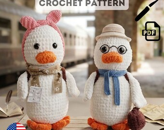 Crochet Duck Pattern, Amigurumi Duck Couple, Traveler Duckies with Backpacks, Easy Market Prep Plush Toy PDF, Beginner Friendly Gift